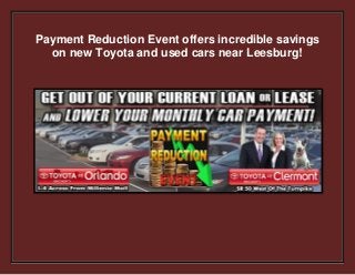 Payment Reduction Event offers incredible savings
on new Toyota and used cars near Leesburg!
 