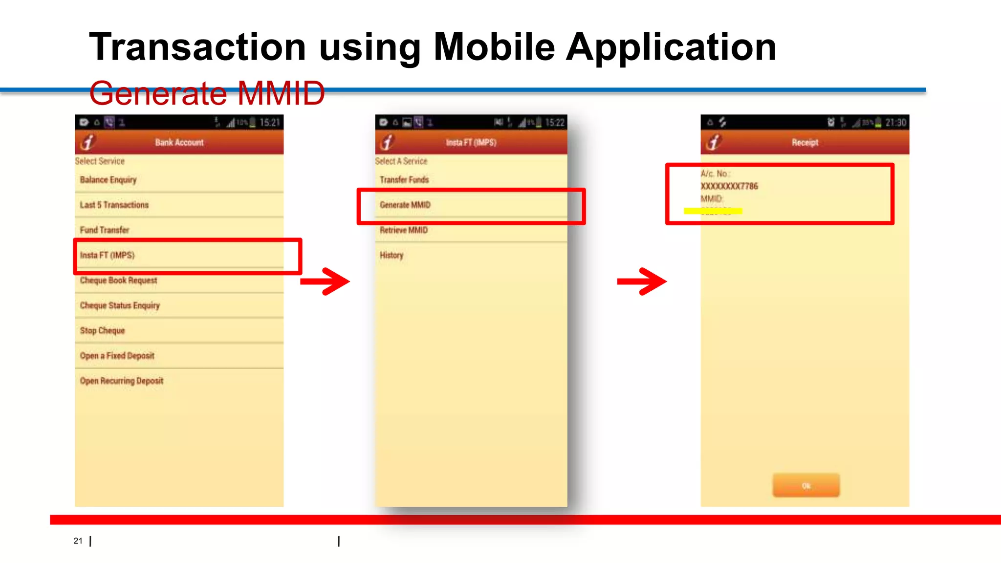 21
Transaction using Mobile Application
Generate MMID
 