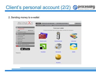 Client’s personal account (2/2)
2. Sending money to e-wallet
 