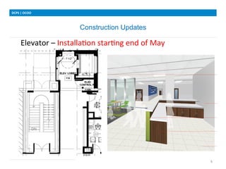 Construction Updates
DCPS	
 |	
 OCOO	
 
6	
 
Elevator	
 –	
 InstallaIon	
 starIng	
 end	
 of	
 May	
 
	
 	
 
	
 	
 	
 	
 	
 
	
 
	
 
 