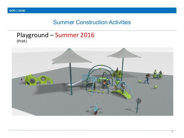 Summer Construction Activities
DCPS	
  |	
  OCOO	
  
6	
  
Playground	
  –	
  Summer	
  2016	
  
	
  	
  
	
  	
  	
  	
  ...