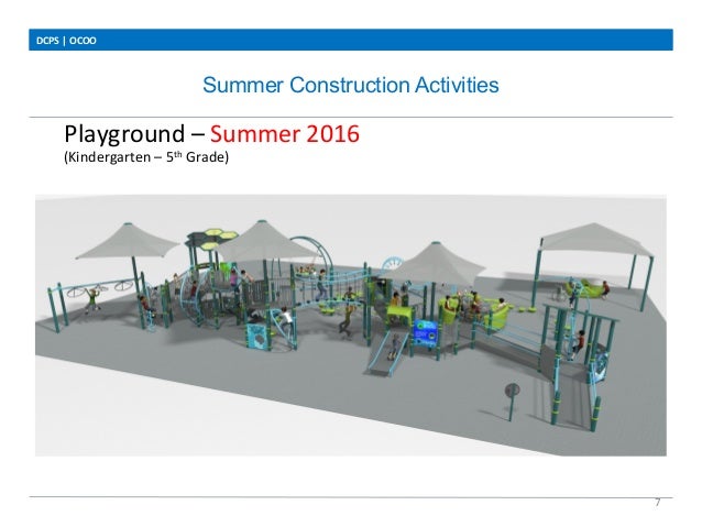 Summer Construction Activities
DCPS	
  |	
  OCOO	
  
7	
  
Playground	
  –	
  Summer	
  2016	
  
	
  	
  
	
  	
  	
  	
  ...