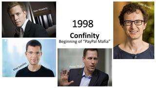 1998
Confinity
Beginning of “PayPal Mafia”
 