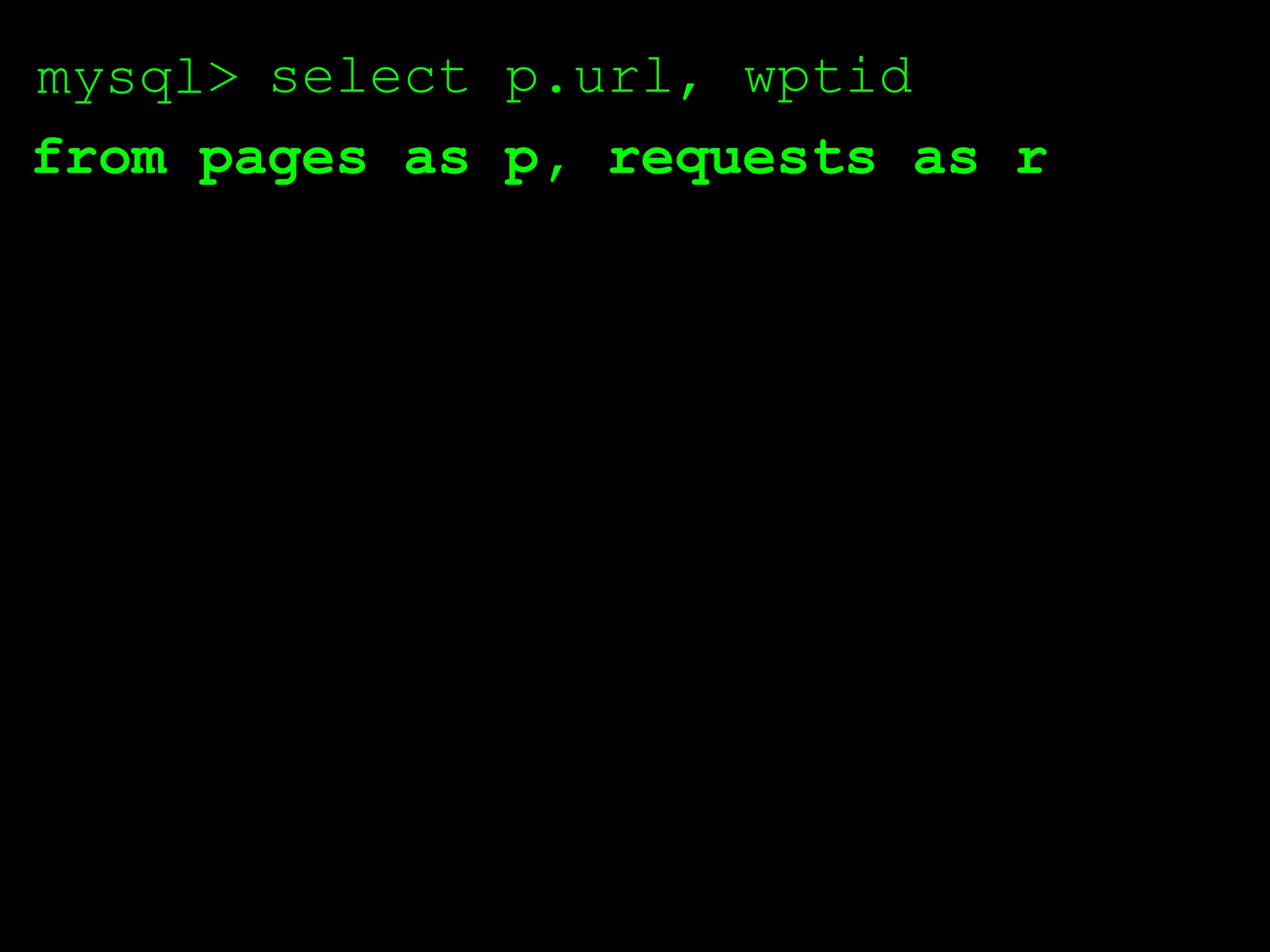 mysql> select p.url, wptid
from pages as p, requests as r
 
