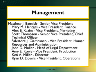 Management Matthew J. Bannick - Senior Vice President Mary M. Hentges - Vice President, Finance Alex E. Kazim - Vice President, Marketing Scott Thompson - Senior Vice President, Chief Technical Officer Salvatore J. Giambanco - Vice President, Human Resources and Administration John D. Muller - Head of Legal Department Amy E. Rowe - Vice President, Production Ken A. Miller - Director Ryan D. Downs - Vice President, Operations 1- 