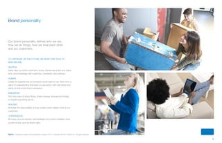 2
PayPal | Corporate master brand guidelines | August 2013 | Copyright © 2013 PayPal Inc. All rights reserved.
Brand personality
Our brand personality defines who we are,
how we do things, how we treat each other
and our customers.
To capitalize on the future, we must stay true to
who we are:
Helpful
Never step out of the customer’s shoes. Generously share your talent,
time, and knowledge with customers, coworkers, and partners.
Human
Create the experiences we ourselves would want to use. Work from a
place of understanding that there’s a real person with real needs and
wants at both ends of any transaction.
Innovative
Find new ways of doing things, shape change, leverage technology
to simplify everything we do.
Vigilant
Shoulder the responsibility of trust, protect what matters most to our
customers.
Courageous
Be brave, remove barriers, acknowledge and correct mistakes, have
a point of view, and do what’s right.
ContentS
 