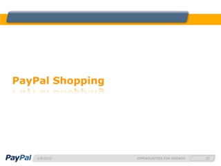 PayPal Shopping




    2/8/2012      OPPORTUNITIES FOR GROWTH   25
 