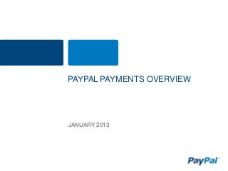 PAYPAL PAYMENTS OVERVIEW




JANUARY 2013
 