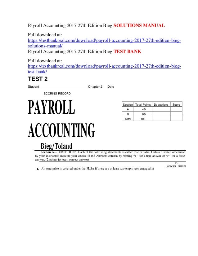 Payroll Accounting 2017 27th Edition Bieg Solutions Manual
