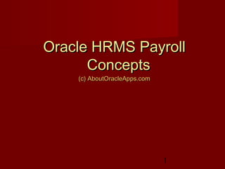 1
Oracle HRMS PayrollOracle HRMS Payroll
ConceptsConcepts
(c) AboutOracleApps.com(c) AboutOracleApps.com
 