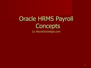 11
Oracle HRMS PayrollOracle HRMS Payroll
ConceptsConcepts
(c) AboutOracleApps.com(c) AboutOracleApps.com
 
