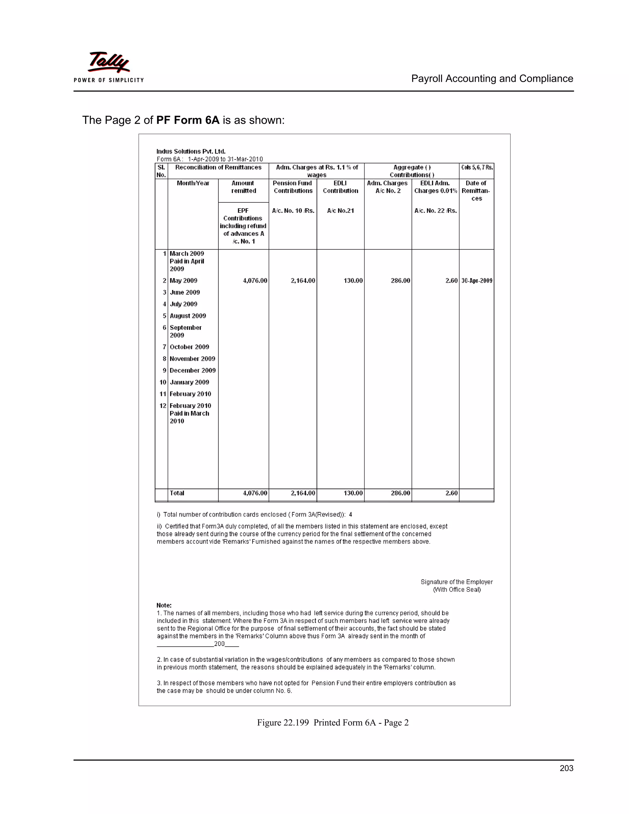 Payroll Accounting and Compliance
203
The Page 2 of PF Form 6A is as shown:
Figure 22.199 Printed Form 6A - Page 2
 