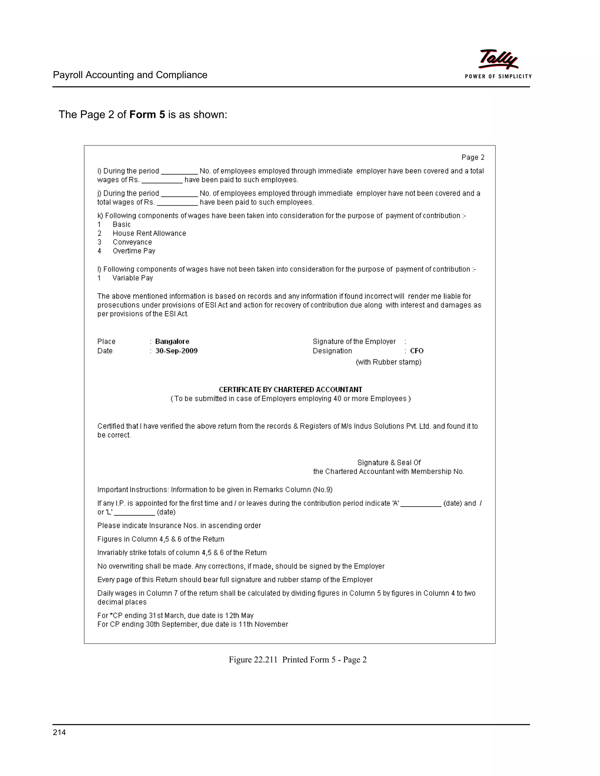 Payroll Accounting and Compliance
214
The Page 2 of Form 5 is as shown:
Figure 22.211 Printed Form 5 - Page 2
 