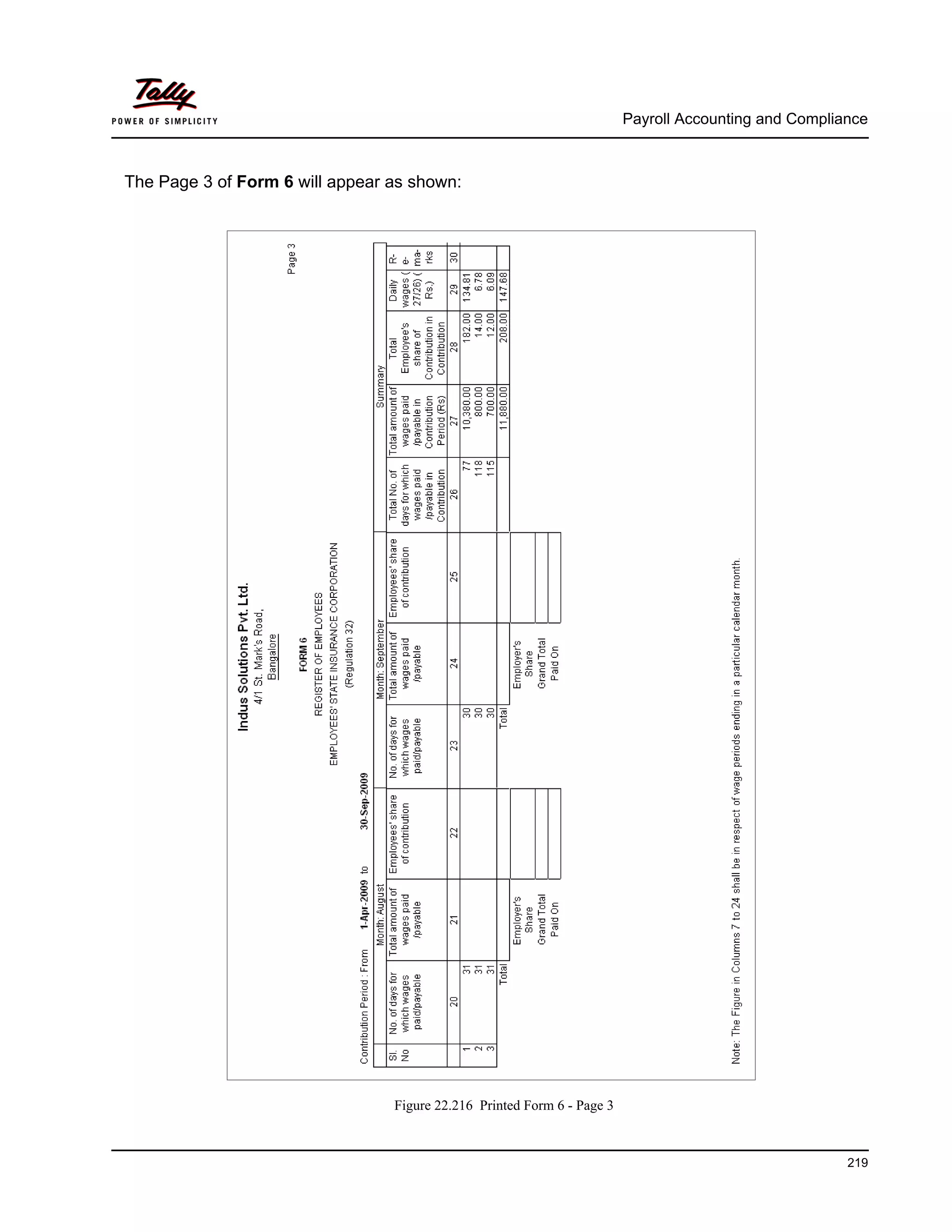 Payroll Accounting and Compliance
219
The Page 3 of Form 6 will appear as shown:
Figure 22.216 Printed Form 6 - Page 3
 