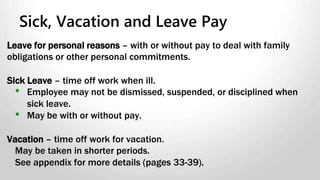 • Must have agreements with employees.
• Must be paid wages equal to wages at the time the
overtime was worked.
• Must be banked at time-and-a-half for hours over 40.
• Recordkeeping must accurately depict worked hours,
accounting for the hours and when the hours were
taken subsequently.
• Must give 1 month notice to employer if employee
wants to close the bank.
Banking Time
 