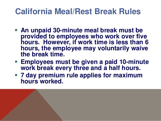 shull payroll law us ca california meal break law chart