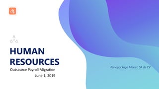 HUMAN
RESOURCES
Outsource Payroll Migration
June 1, 2019
Kanepackage Mexico SA de CV
 