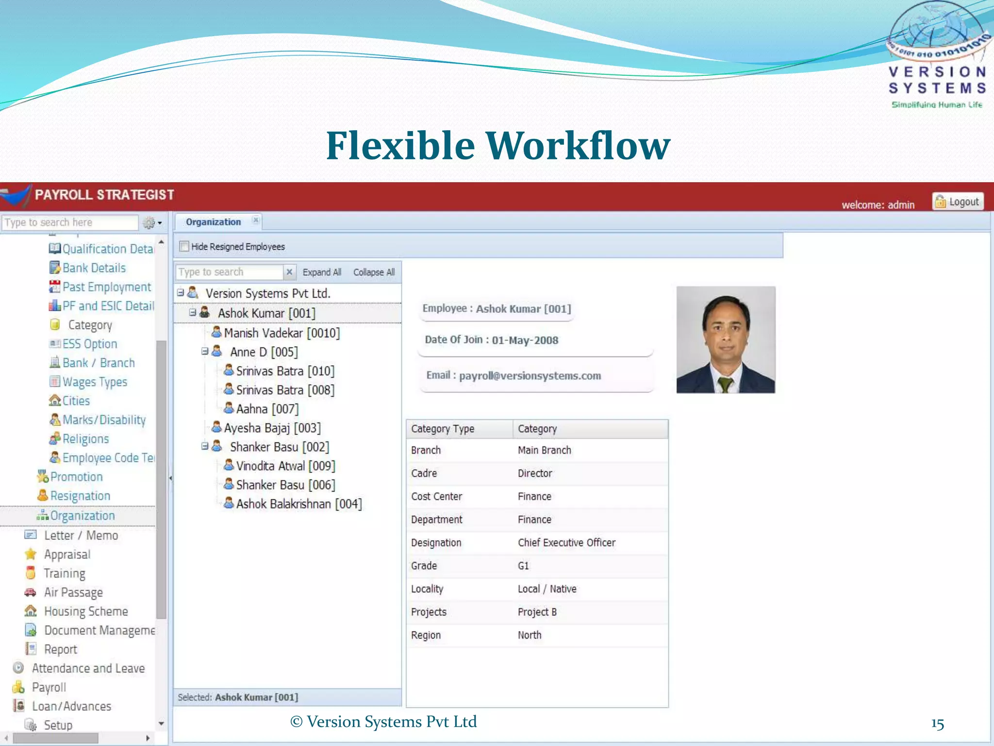 Flexible Workflow
© Version Systems Pvt Ltd 15
 