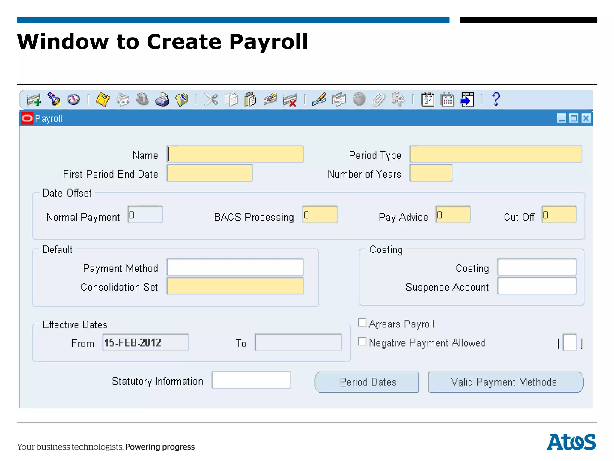 Window to Create Payroll
 