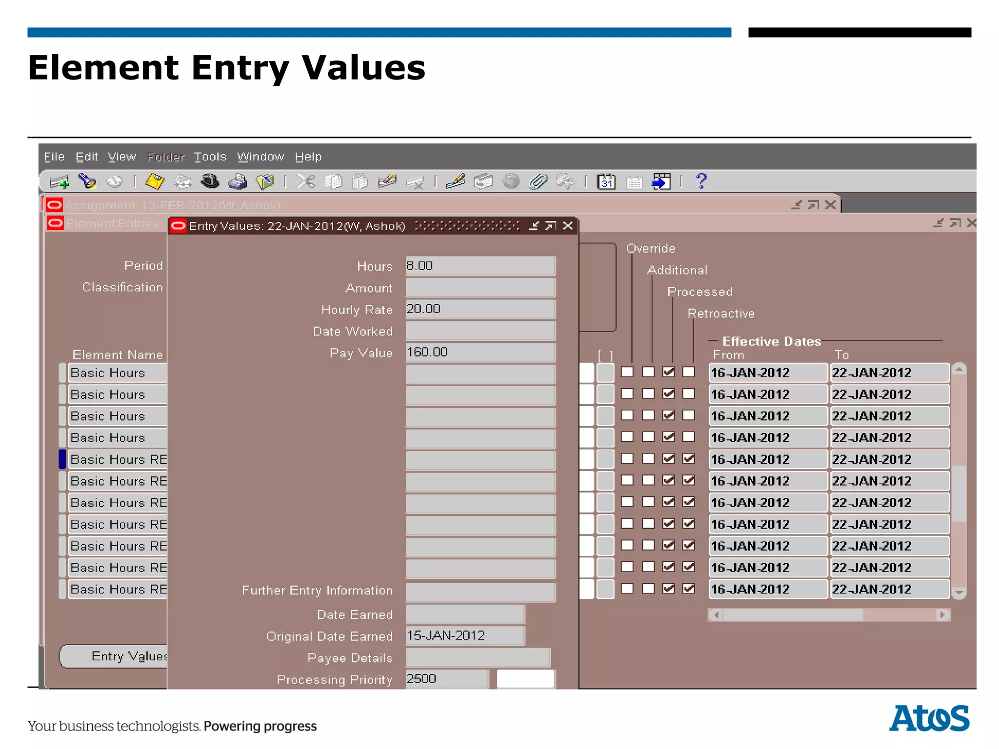 Element Entry Values
 