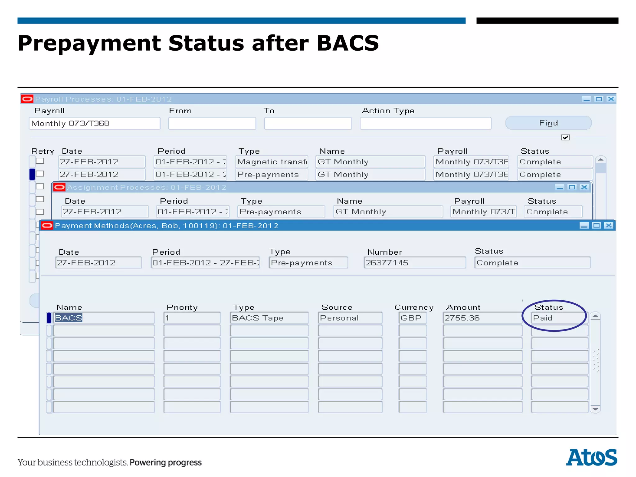 Prepayment Status after BACS
 