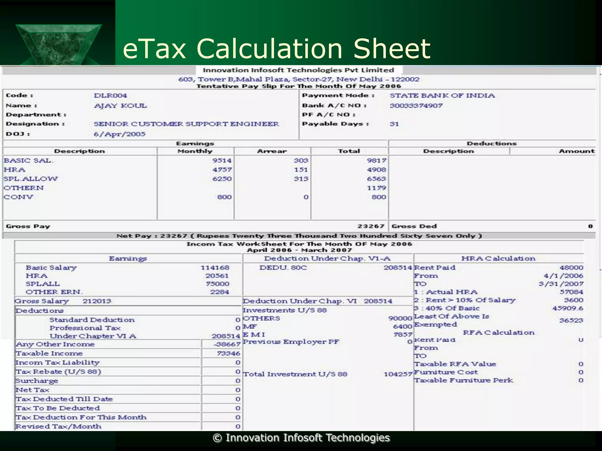 eTax Calculation Sheet

© Innovation Infosoft Technologies

 