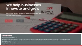 https://www.innovasbc.com/
Payroll Solutions | Innova Investments, LLC
INNOVA where your success is our business. Specializing in Taxes, Bookkeeping, Insurance Audits, Payroll and Business Incorporation. Professional Services with an Accredited Bilingual Staff.
Innova Investments, LLC
3 Godfrey Place, Unit A Bluffton, SC 29910
(843) 951-9555
 