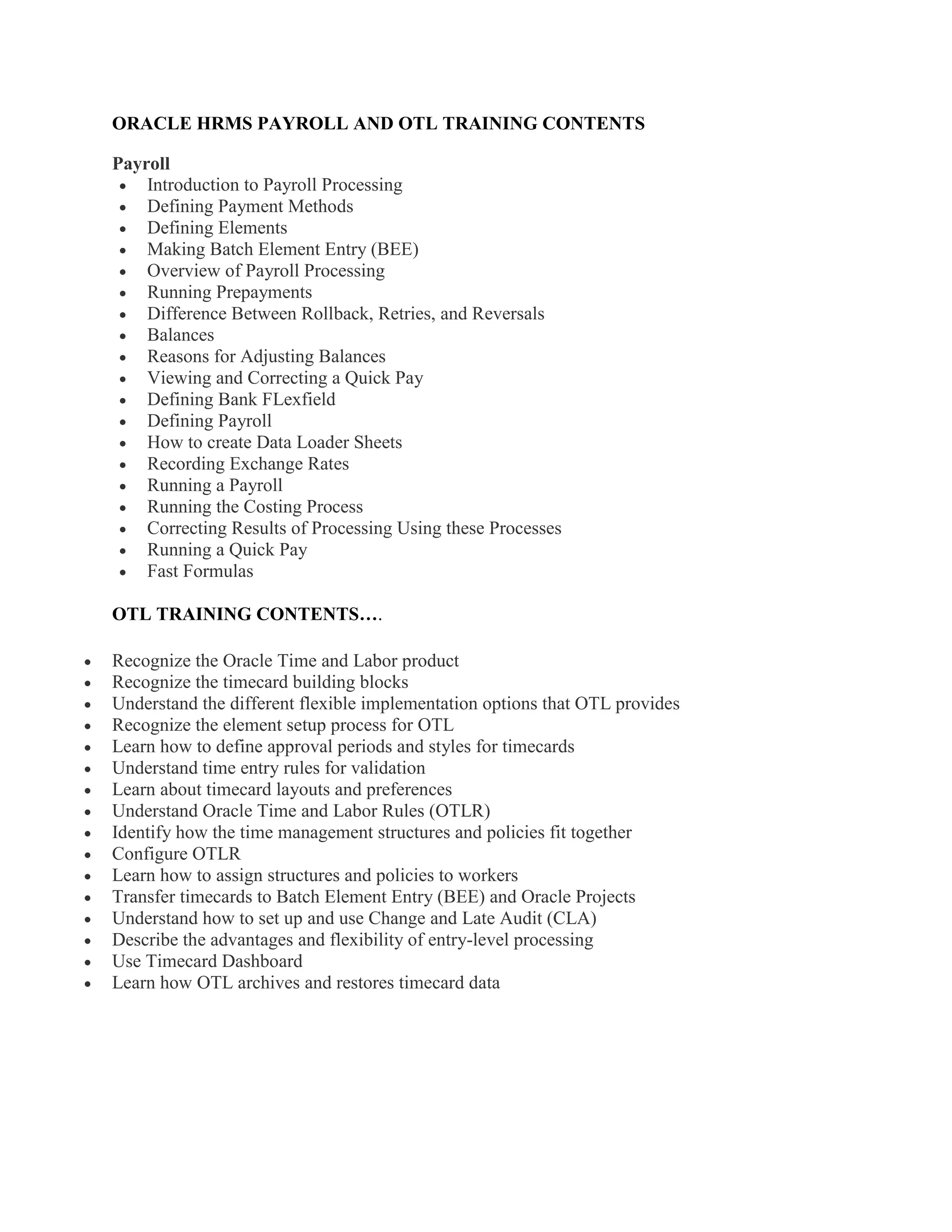 Payroll training | DOCX