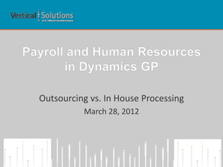 Outsourcing vs. In House Processing
March 28, 2012
 