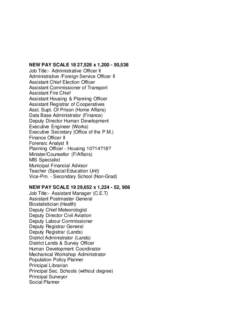 Pay Scale In Belize Government At 2009