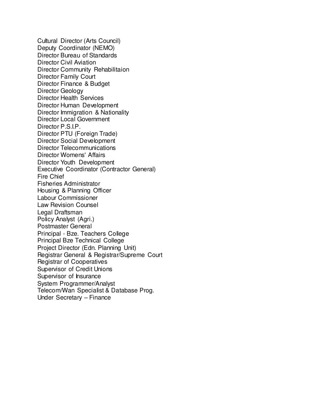 Pay Scale In Belize Government At 2009