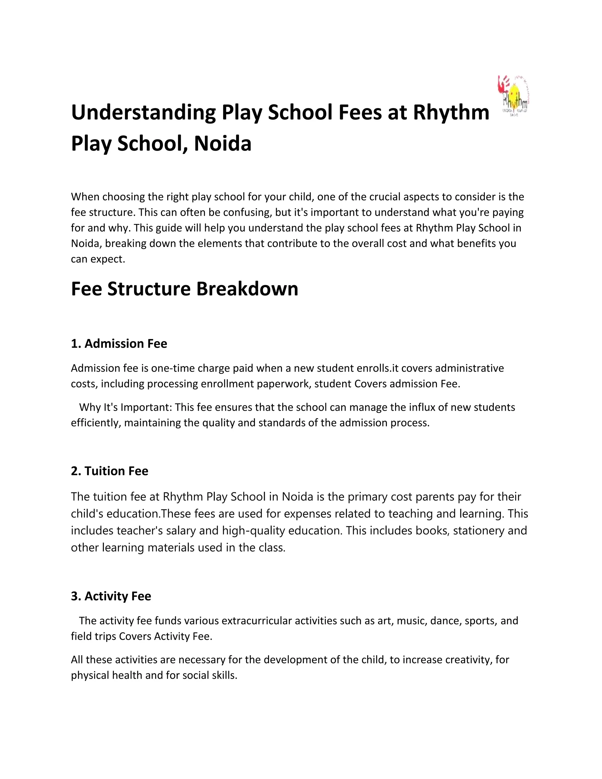 best play school in noida play school fees. | DOCX
