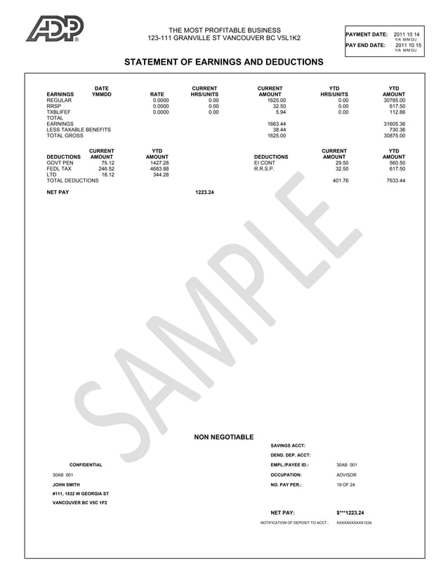Pay Stub Sample PDF