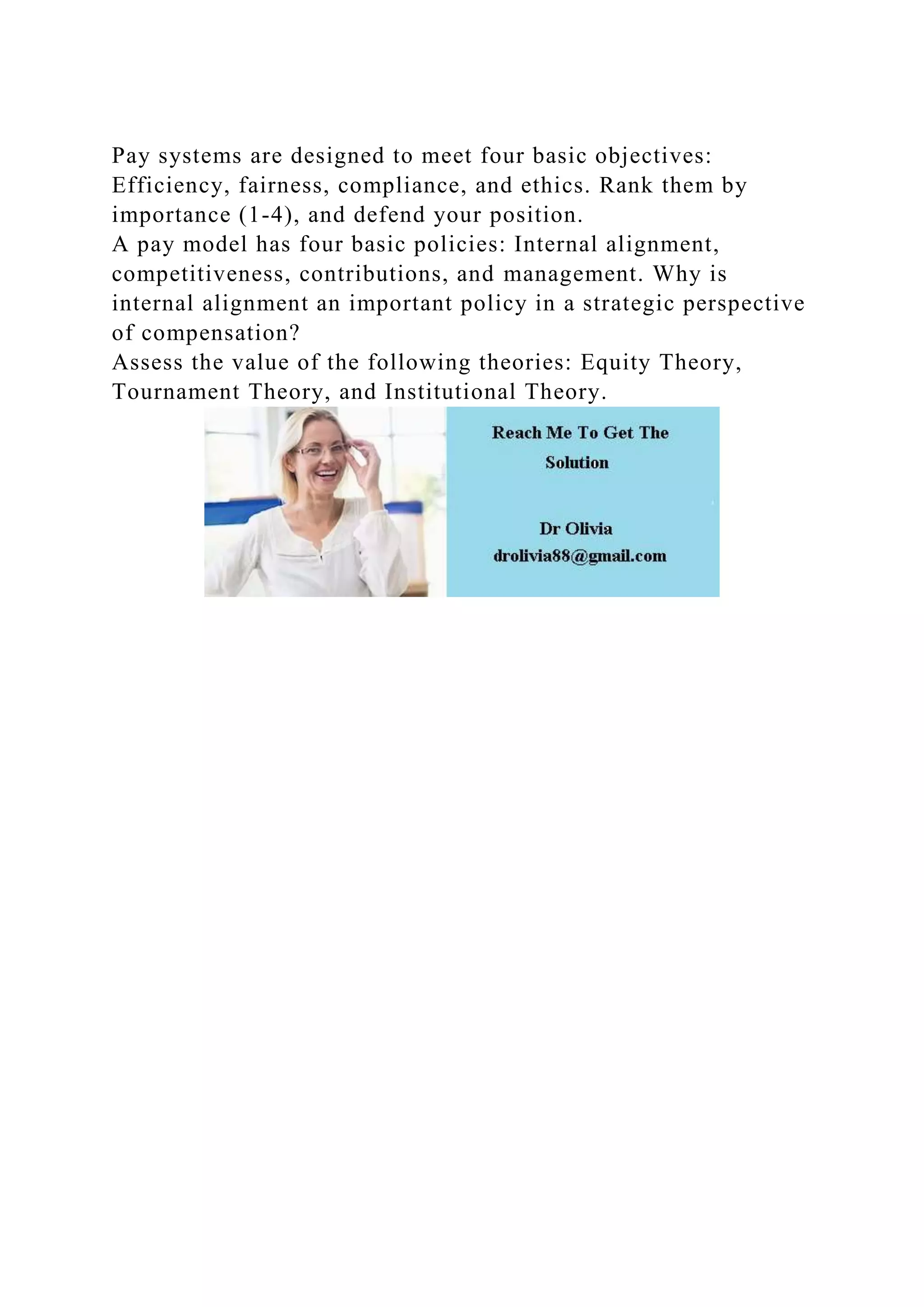 Pay systems are designed to meet four basic objectives Efficiency, .docx