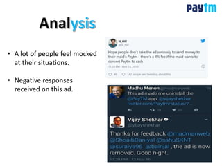 • A lot of people feel mocked
at their situations.
• Negative responses
received on this ad.
 