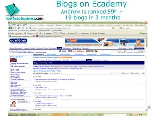 Blogs on Ecademy Andrew is ranked 59 th  –  19 blogs in 3 months 