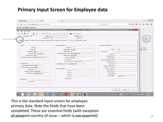 10/19/2016 Paywell Online 24
Primary Input Screen for Employee data
This is the standard input screen for employee
primary...