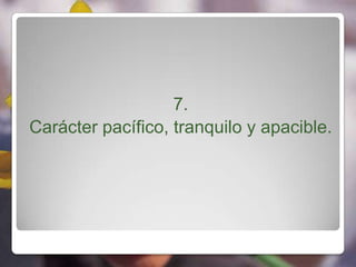 7.
Carácter pacífico, tranquilo y apacible.
 