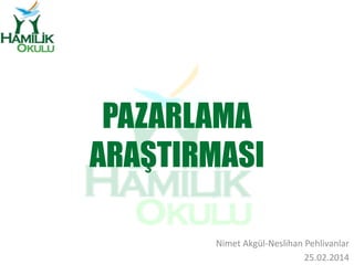 PAZARLAMA
ARAŞTIRMASI
Nimet Akgül-Neslihan Pehlivanlar
25.02.2014

 