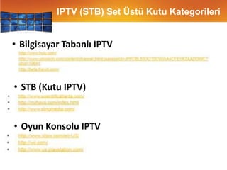IPTV (STB) Set Üstü Kutu KategorileriBilgisayar Tabanlı IPTV