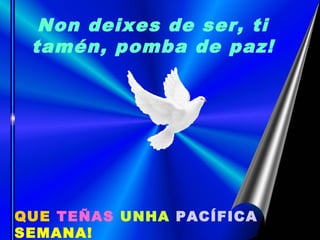 QUE TEÑAS UNHA PACÍFICA
SEMANA!
Non deixes de ser, ti
tamén, pomba de paz!
 