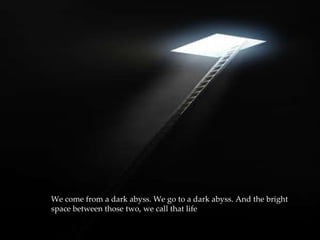 We come from a dark abyss. We go to a dark abyss. And the bright space between those two, we call that life . 