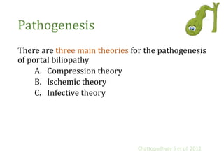 Pathogenesis
There are three main theories for the pathogenesis
of portal biliopathy
A. Compression theory
B. Ischemic theory
C. Infective theory
Chattopadhyay S et al. 2012
 