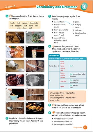 A2 Key for Schools Reading and Writing Part 4
A2 Flyers Speaking Part 4
A2 Key for Schools Speaking Part 1 (Phase 2)
1 For each gap, choose the correct answer.
2 Talk to your partner. Talk about the town where you live.
Answer with as
much information
as you can. You
don’t need to say
whole sentences.
Exam
tip
Last year, I went to Kuala Lumpur in
Malaysia. It’s a very big and exciting
city, with lots of skyscrapers! A
skyscraper is a tall building which
has lots of (1) … . Most of the tall
EXLOGLQJVLQWKHFLWDUHRİ
FH
buildings, but you can (2) … other
things in them, too. For example, I
(3) … one skyscraper where there
was a big shopping centre. I found
a shop that had some fantastic computers. I was (4) … at a laptop when a famous Malaysian
actor walked into the shop! There are (5) … in some skyscrapers, too, but I wouldn’t like to
live in a skyscraper. I don’t like going up and down in a (6) …!
What is the most interesting place in your town?
Which places do you visit most often?
What old buildings are there in the town?
Where do you go shopping?
KUALA LUMPUR SKYSCRAPERS
1 A gardens B ĭ
RRUV C roofs
2 A Ĭ
QG B stop C be
3 A watched B visited C decided
4 A looking B listening C playing
5 A factories B apartments C castles
6 A lift B stair C window
:KHQRXĬ
QLVKUHDGWKH
whole text again to make
sure you have chosen the
correct words.
Exam
tip
43
3
Get ready for...
forty-three
 