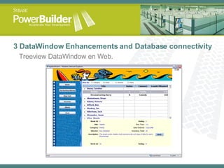 3 DataWindow Enhancements and Database connectivity Treeview DataWindow en Web. 