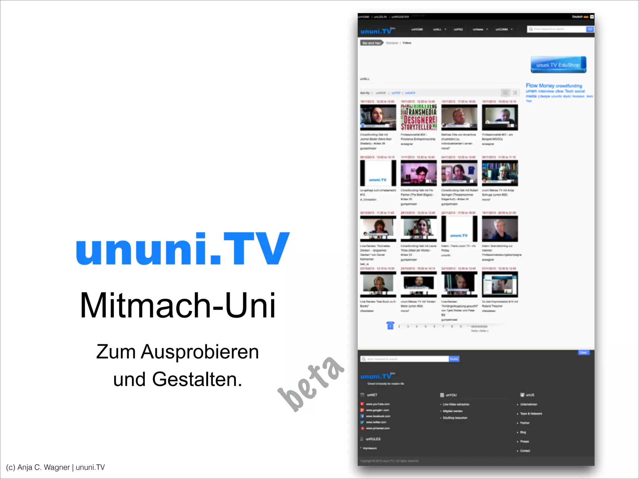 (c) Anja C. Wagner | ununi.TV
!
Mitmach-Uni
Zum Ausprobieren
und Gestalten.
beta
 