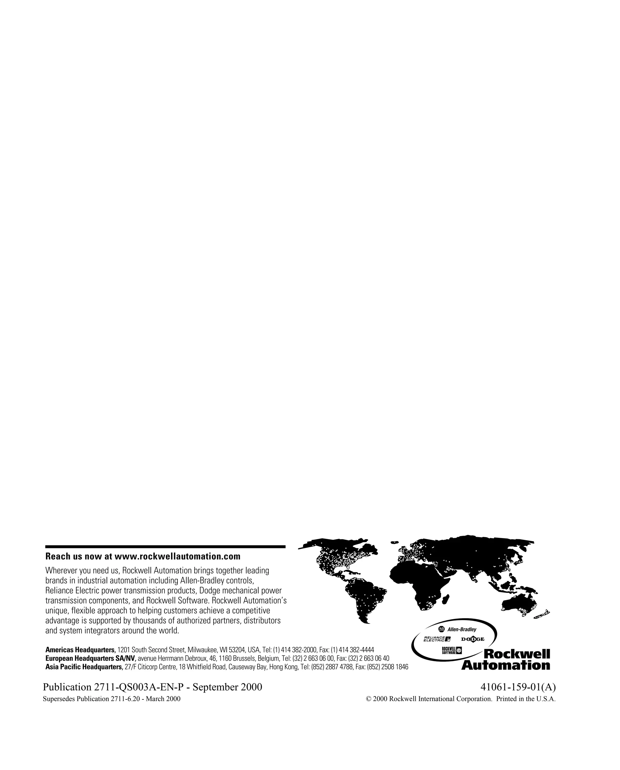 Publication 2711-QS003A-EN-P - September 2000 41061-159-01(A)
Supersedes Publication 2711-6.20 - March 2000 © 2000 Rockwell International Corporation. Printed in the U.S.A.
 