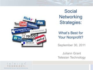 Social
Networking
Strategies:

What’s Best for
Your Nonprofit?

September 30, 2011

   Juliann Grant
Telesian Technology
 