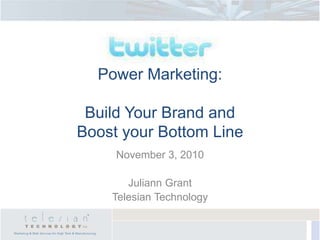 Power Marketing:
Build Your Brand and
Boost your Bottom Line
November 3, 2010
Juliann Grant
Telesian Technology
 