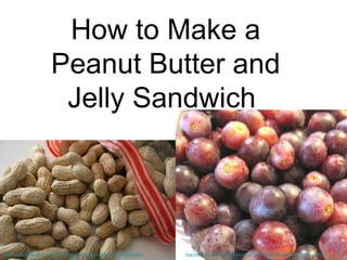 How to Make a
Peanut Butter and
Jelly Sandwich
http://www.morguefile.com/archive/#/?q=peanuts&sort=pop&photo_lib=morgueFile http://www.morguefile.com/archive/#/?q=peanuts&sort=pop&photo_lib=morgueFile
 